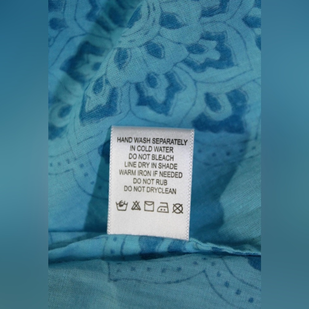 Ro's Garden Blue Floral Cotton Maxi Dress | Long Sleeves | L | Light | Elegant - Picture 5 of 11